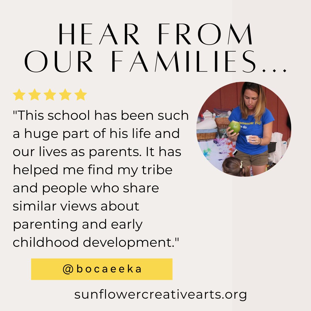 sunflowerarts's tweet photo. 🌻Sunflower Testimonial🌻 

"This school has been such a huge part of his life and our lives as parents. It has helped me find my tribe and people who share similar views about parenting and early childhood development."

Thank you @bocaeeka✨ https://t.co/P9byagww4z