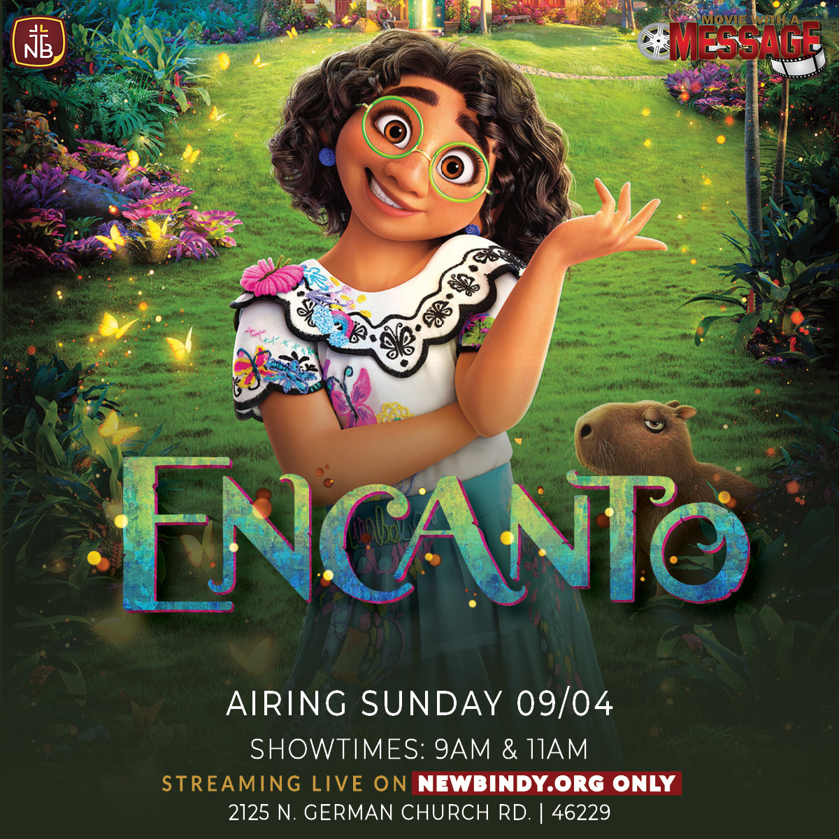We’re Streaming Live our hit series, MOVIE WITH A MESSAGE! Tune in to Encanto NOW at newbindy.org/newbtv