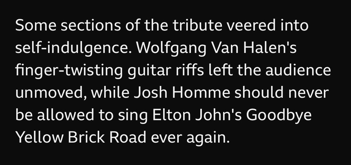 NigelAdie's tweet photo. @WolfVanHalen @pb93 Thank you for the perfect moment, it honoured them both and then some! ❤️

Meanwhile, was the BBC’s music correspondent Mark Savage at the same gig? His Twitter handle @mrdiscopop says it all…are you reading these comments Mark?

https://t.co/kIFQ89WbFZ https://t.co/WBSMG5ycCq