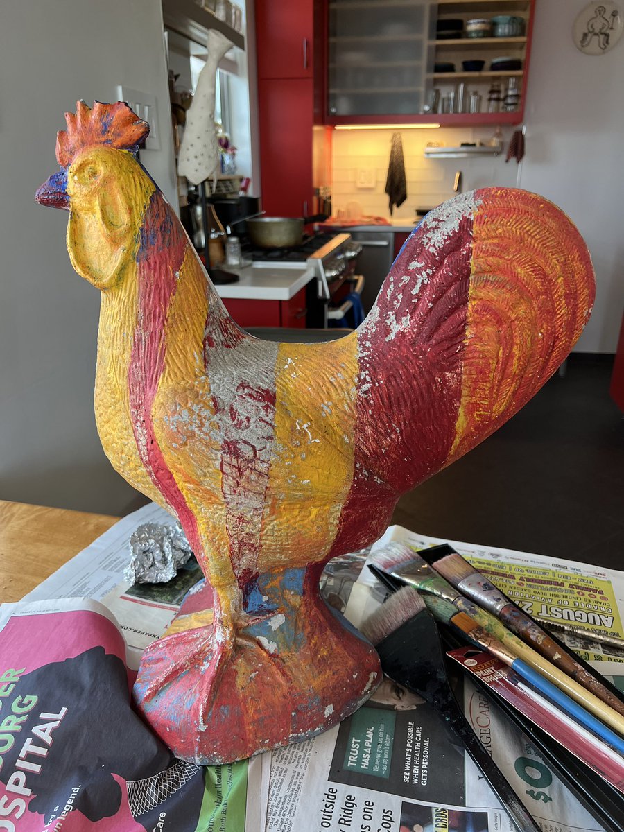 PatArnow's tweet photo. Repainting my weather-beaten concrete rooster. #nytopinionfun https://t.co/YdxY9aGD9C