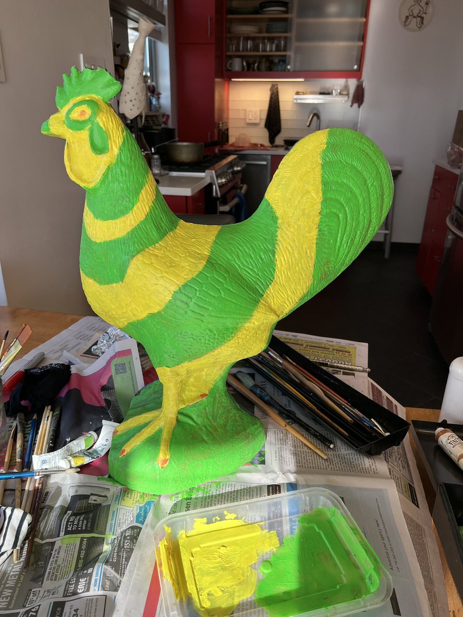 PatArnow's tweet photo. Repainting my weather-beaten concrete rooster. #nytopinionfun https://t.co/YdxY9aGD9C