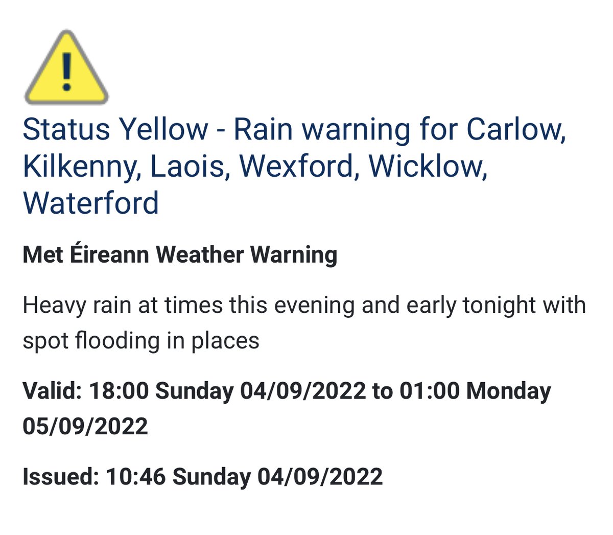 ⚠️ Met Éireann Rain Warning - Laois 🌧 

#Laois #MLNWeather