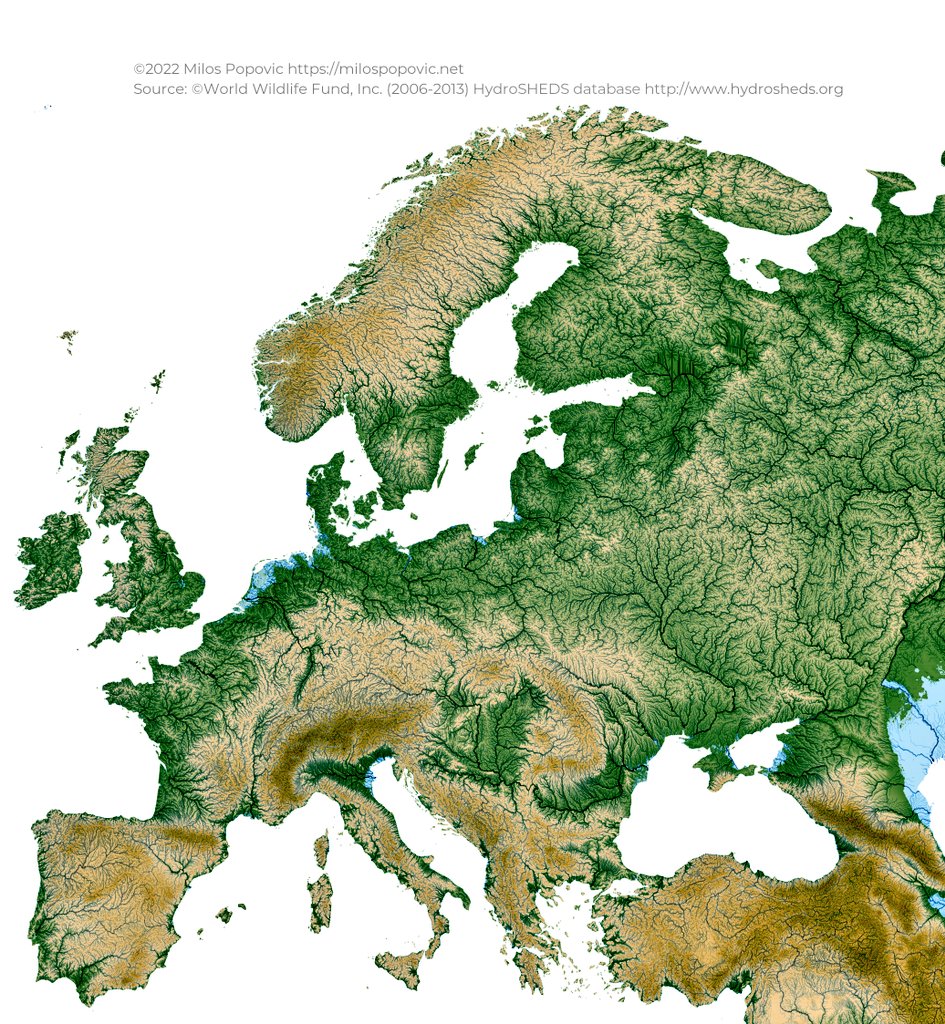 blank europe map with rivers