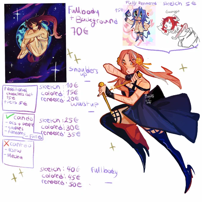 Updated c00mmission  sheet ((P4ypal only )) 6 slots available!! Dm to get one 
