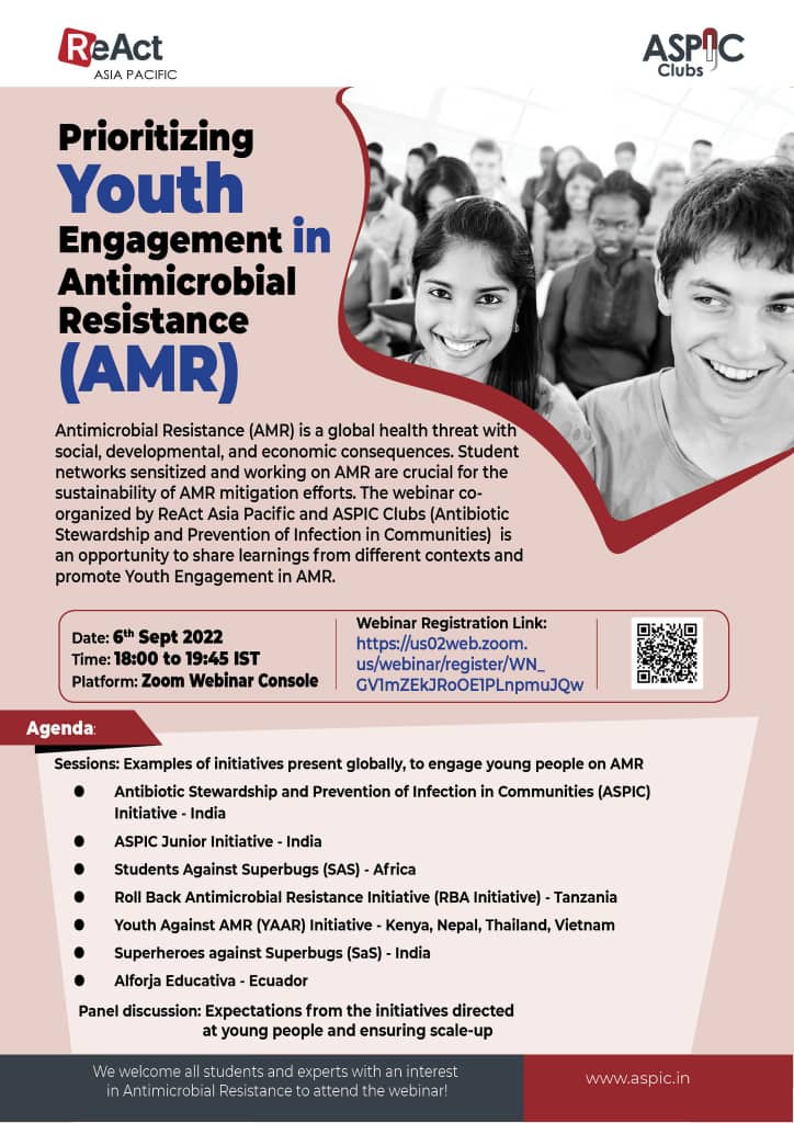 beat_the_bugs's tweet photo. Have you registered for the upcoming webinar on "Prioritizing Youth Engagement in AMR" by @AspicClubs &amp; @reactgroup . 
Only 3 days remaining. 
If yet too, please register below
https://t.co/nmY72jxTia
Share with colleagues too 😀😀 https://t.co/6c7TZmNnE3