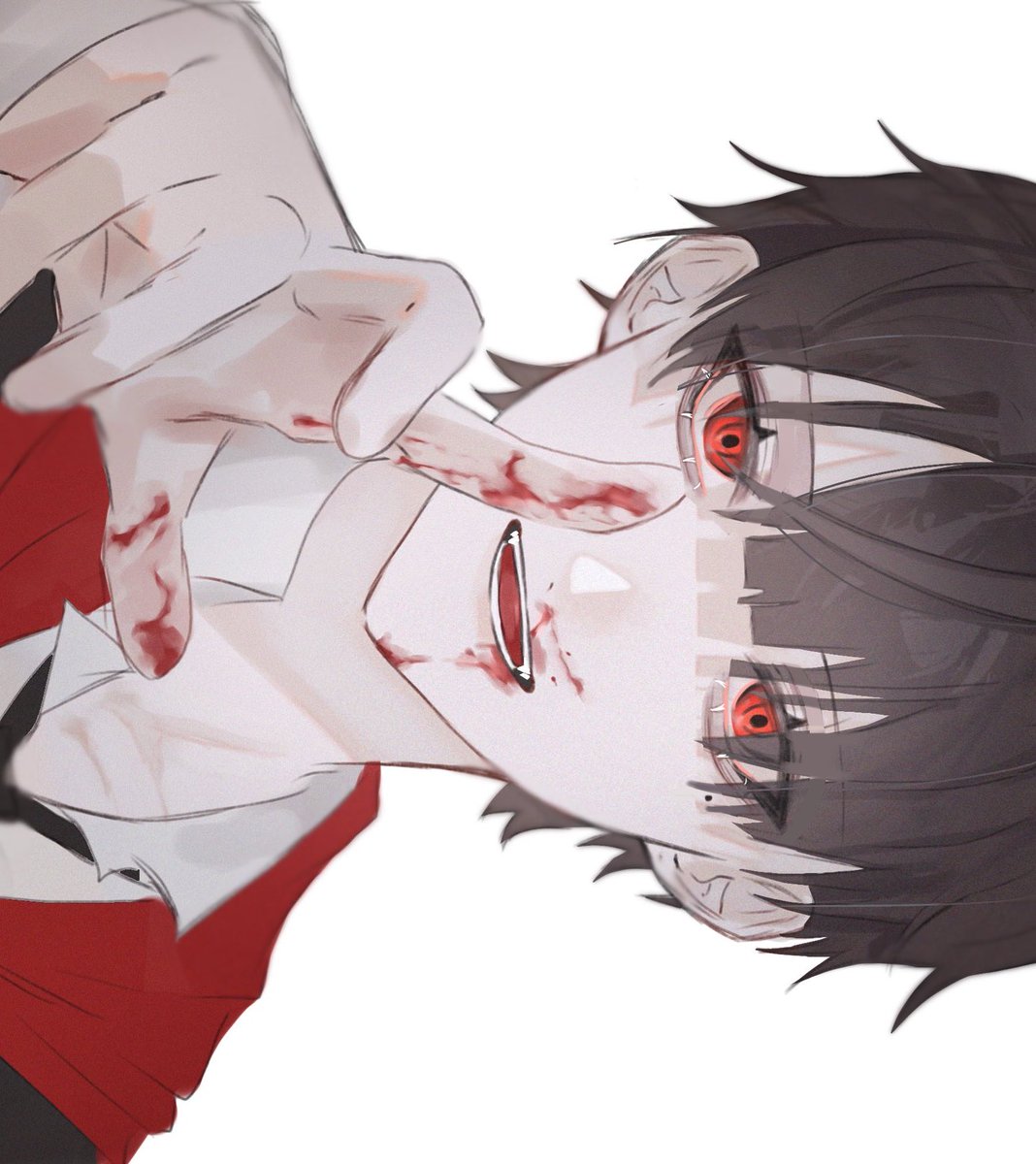 blood 1boy red eyes male focus blood on face solo white background  illustration images