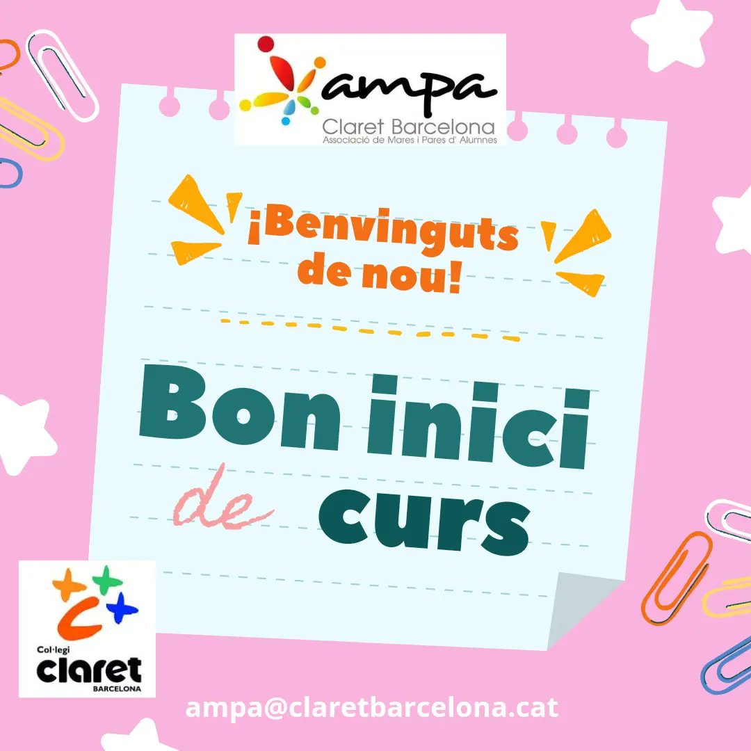 Des de l'Ampa del Col·legi Claret Barcelona donem la benvinguda a totes les famílies i us desitjem un molt bon inici de curs amb alguna que altre novetat 😉