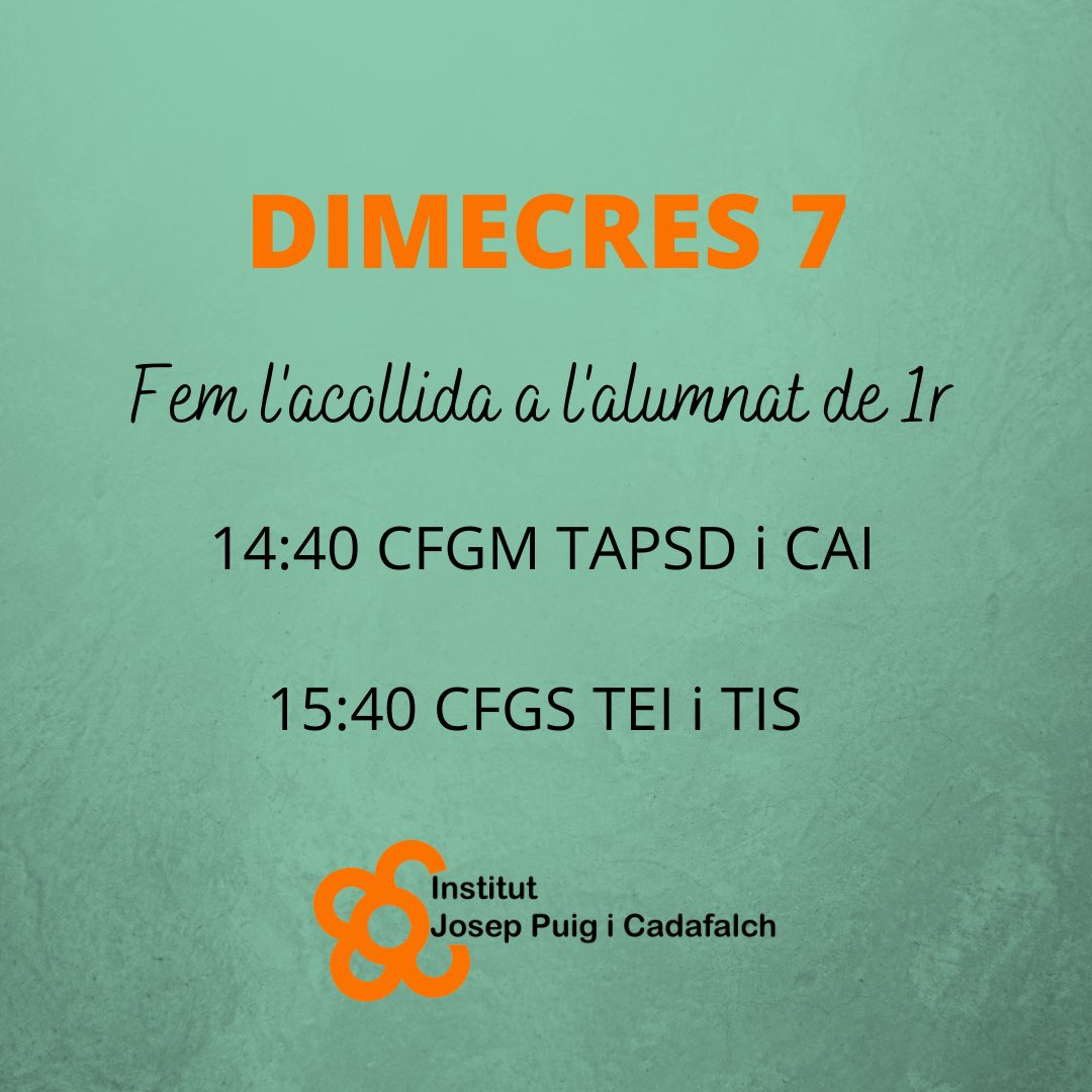 CiclesSSC_PiC's tweet photo. Acollida a l’alumnat dels cicles formatius de la tarda de l’@ins_pcadafalch. #Mataró #ciclesformatius @EducacioMataro https://t.co/3SWSQgzR1n