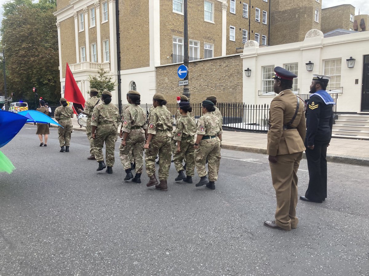 Melodiansuk's tweet photo. Parading from the @TTHC_London to St. Peter’s Church with members of of the Air, Sea &amp; Army Cadets, the High Commissioner &amp; Interfaith Celebrants. 

#IndependenceDay #TrinidadandTobago #melodiansuk https://t.co/6LIZUrY8N7