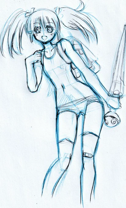 ぽよよんろっく先生のイラストをラフで描いてみましたが失敗です!何故この難解なモデルにしたのか!素直にガンダムで試せば良かったです(^_^;)#ぽよよんろっく#模写 