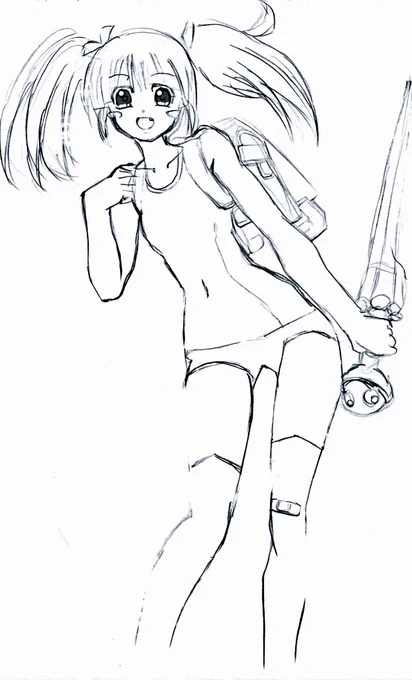 ぽよよんろっく先生のイラストをラフで描いてみましたが失敗です!何故この難解なモデルにしたのか!素直にガンダムで試せば良かったです(^_^;)#ぽよよんろっく#模写 
