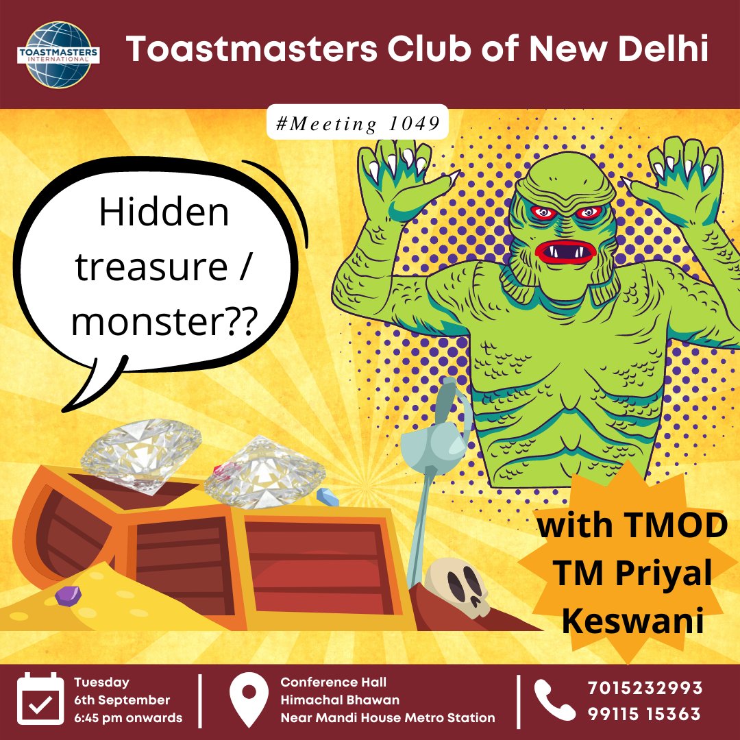 Let's join together with TMOD TM Priyal Keswani who's going to help us utilise our unique abilities in an effective manner to find out  the hidden strength.

#toastmastersclubofnewdelhi #toastmasters 
#publicspeaking #leadership #tips #talkingtoastmaster #networking