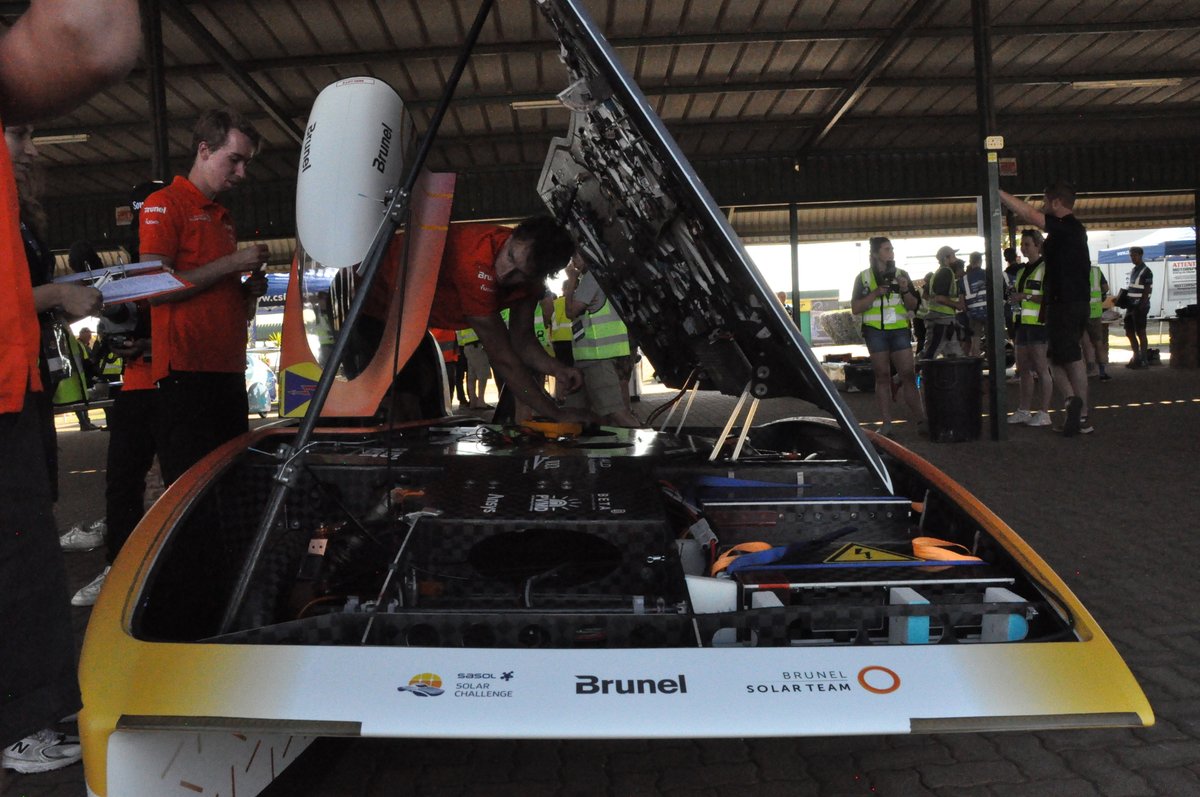 Solar_Challenge's tweet photo. @brunelsolarteam  at the electrical station on day 1 of scrutineering for the #SasolSolarChallenge.

Will they be the first team to pass scrutineering ? 

#SolarChallenge #SolarCar #STEM #RenewableEnergy #Technology #CSIR #CTrack #RedStarRaceway https://t.co/LJb9SeHiMa