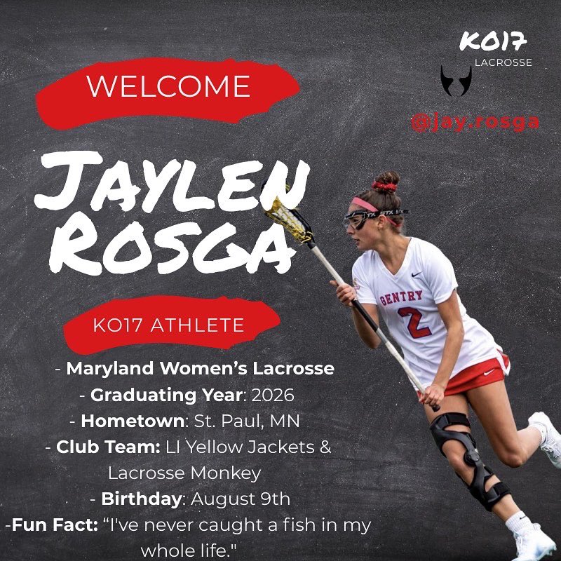 ko17_lacrosse's tweet photo. KO17 Athlete @JaylenRosga 

- is heading into freshman year with @MarylandWLax this Fall
- has a deep love for the process &amp; is inspired to build high level lacrosse to Minnesota 
- her favorite snack is Reese’s Cups

Use her code JR22 for all https://t.co/6W7qhlBknt purchases! https://t.co/bPUgTzrHo8