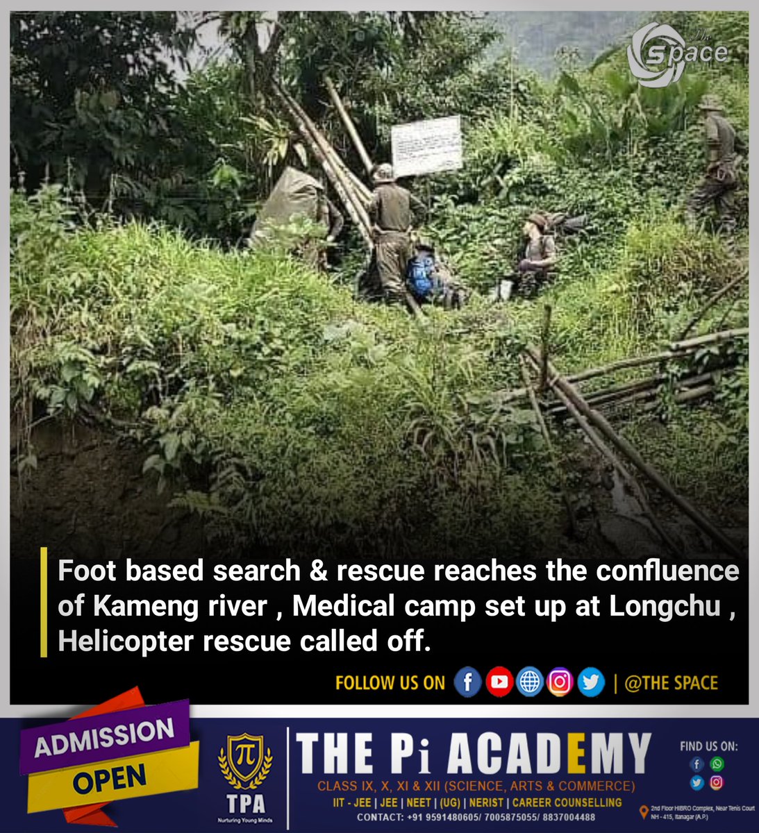 thespacemedia's tweet photo. #Update : The search and rescue operation for missing mountaineers | Tapi Mra | Niku Dao.
The administration East Kameng has reported that the foot-based search and rescue operation team has reached the confluence of Kameng river and Wapria Bung.
#Tapimra #everester https://t.co/eFQHpkIpX9