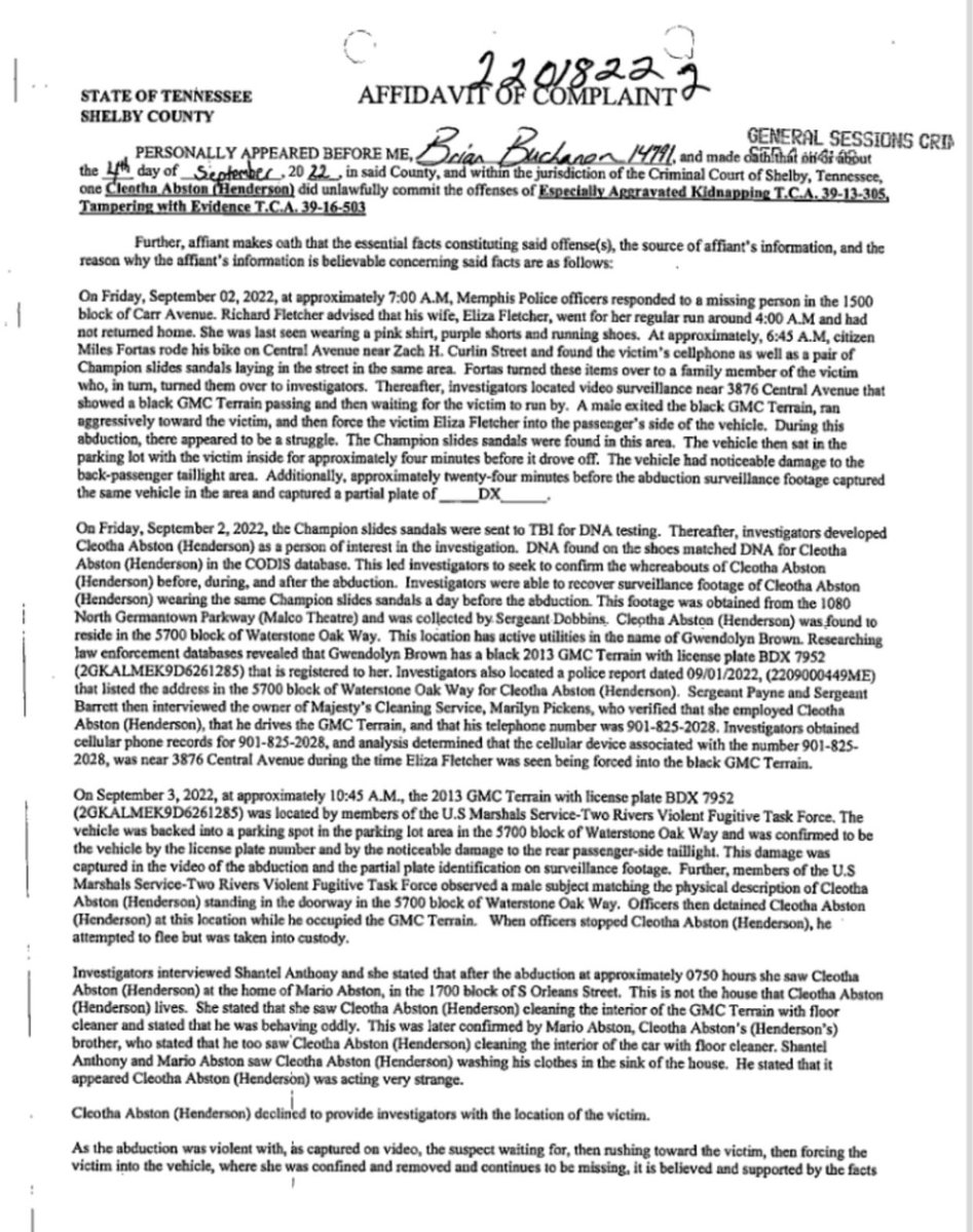 Affidavit against #CleothaAbston.