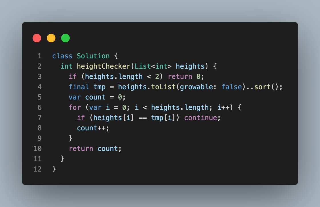 plugfox's tweet photo. #leetcode #easy #dart #dartdev #dartlang #flutter #flutterdev #plugfox
1051. Height Checker
https://t.co/bgK8V2VRUh https://t.co/9I512CbT2V