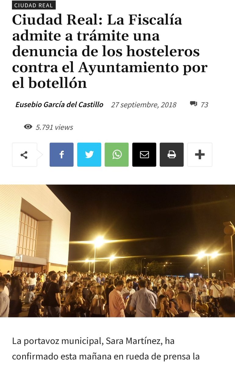 La noticia que habíamos anunciado, la hipocresía en su máximo esplendor. Septiembre 2018.

miciudadreal.es/2018/09/27/la-…

¿Cuántos hosteleros han denunciado este año el botellón? <a href="/OtraCR/">OtraCR Ciudad Real</a> <a href="/wikiCR/">wikiCR Ciudad Real</a> <a href="/CrBotellon/">Botellon CR</a> <a href="/AYTO_CIUDADREAL/">AYTO_CIUDAD REAL</a>