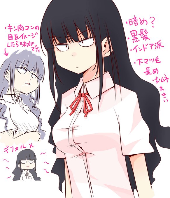 ちょっと暗めな子、黒髪描けるようになりたいなぁ、と落書き。ちと気が強そうになっちゃったかな。。。他に特徴とかクセとか持たせたりとかして、面白いキャラに育ってくれないかなぁ、、みたいな。_φ(^o^) 