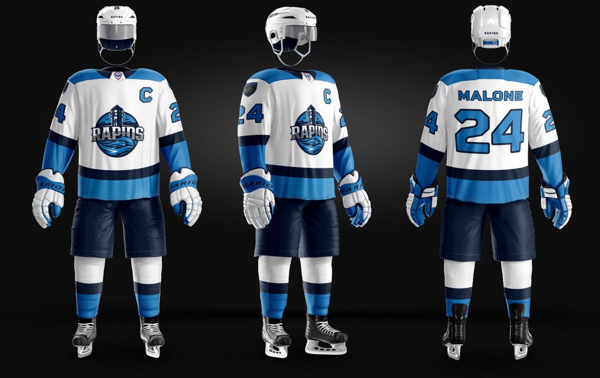 Good day! We are happy to reveal the Rapids home &amp; away jerseys, featuring their captain <a href="/Bmalone22/">Brad Malone</a>, for competition in our inaugural season!

<a href="/wewillrockyah/">Rock Republic HC of Newfoundland</a> @TheUFHL @UFFSports @UFHL_Scouting