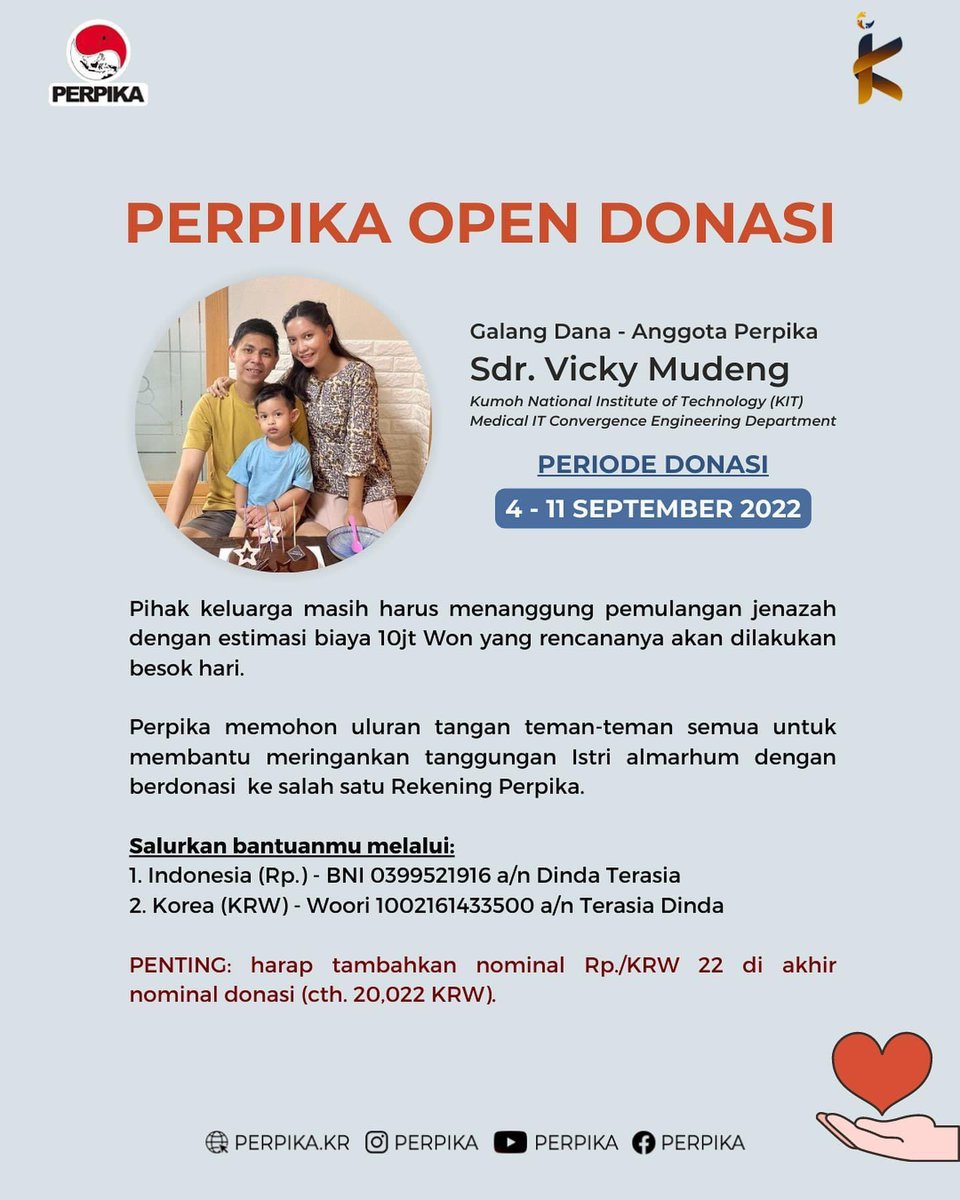 ihza_pagri's tweet photo. [Mohon bantuan teman untuk share]

Keluarga membutuhkan sekitar 109 Juta Rupiah untuk memulangkan jenazah dari Korea Selatan ke Indonesia. https://t.co/EIIFXItCzl