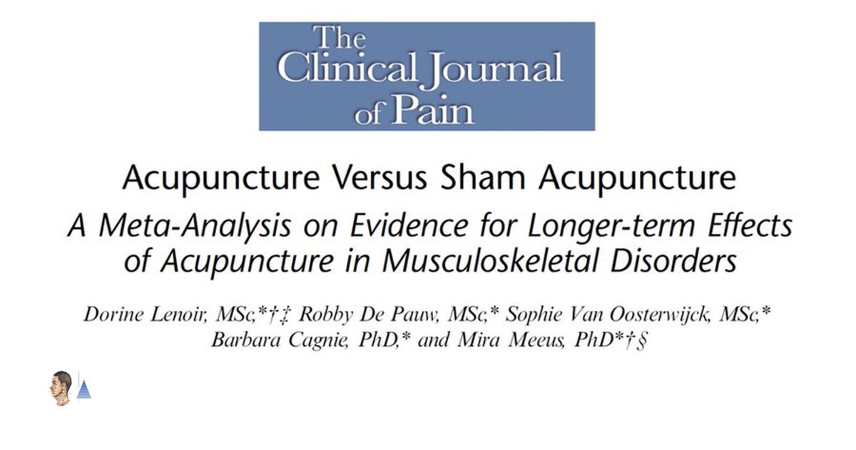 🔷Systematic review 🇧🇪
📰Clin J Pain (IF 3.4)
Musculoskeletal disorders. 21 RCTs. Effectiveness of acupuncture 𝑣𝑠 sham acupuncture. ↘ pain (< 1 month to 6 months), ↗ function (< 1 month to 3 months), ↗ quality of life (< 1 month).
#acupuncture 

pubmed.ncbi.nlm.nih.gov/32028381/