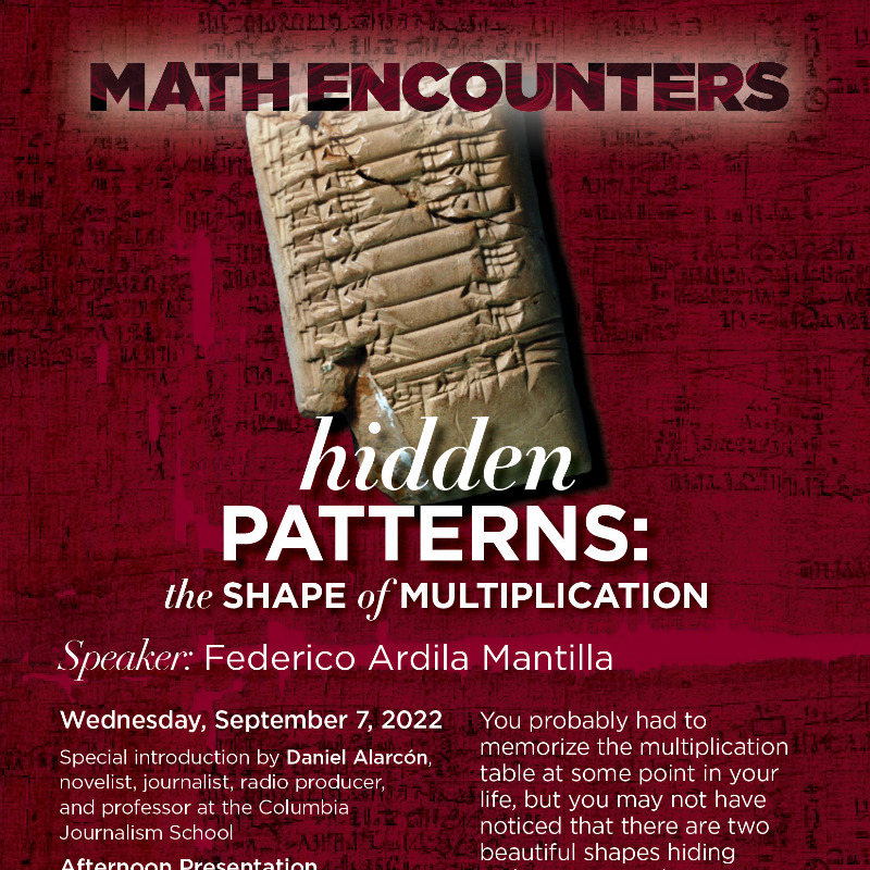 National Museum of Mathematics (@momath1) on Twitter photo You'll never look at the multiplication table the same way once you discover the beautiful shapes hiding within! Join mathematician <a href="/FedericoArdila/">Federico Ardila</a> on 9/7 for a presentation of "Hidden Patterns: the shape of multiplication." #MathEncounters <a href="/SimonsFdn/">Simons Foundation</a> mathencounters.momath.org You'll never look at the multiplication table the same way once you discover the beautiful shapes hiding within! Join mathematician <a href="/FedericoArdila/">Federico Ardila</a> on 9/7 for a presentation of "Hidden Patterns: the shape of multiplication." #MathEncounters <a href="/SimonsFdn/">Simons Foundation</a> mathencounters.momath.org