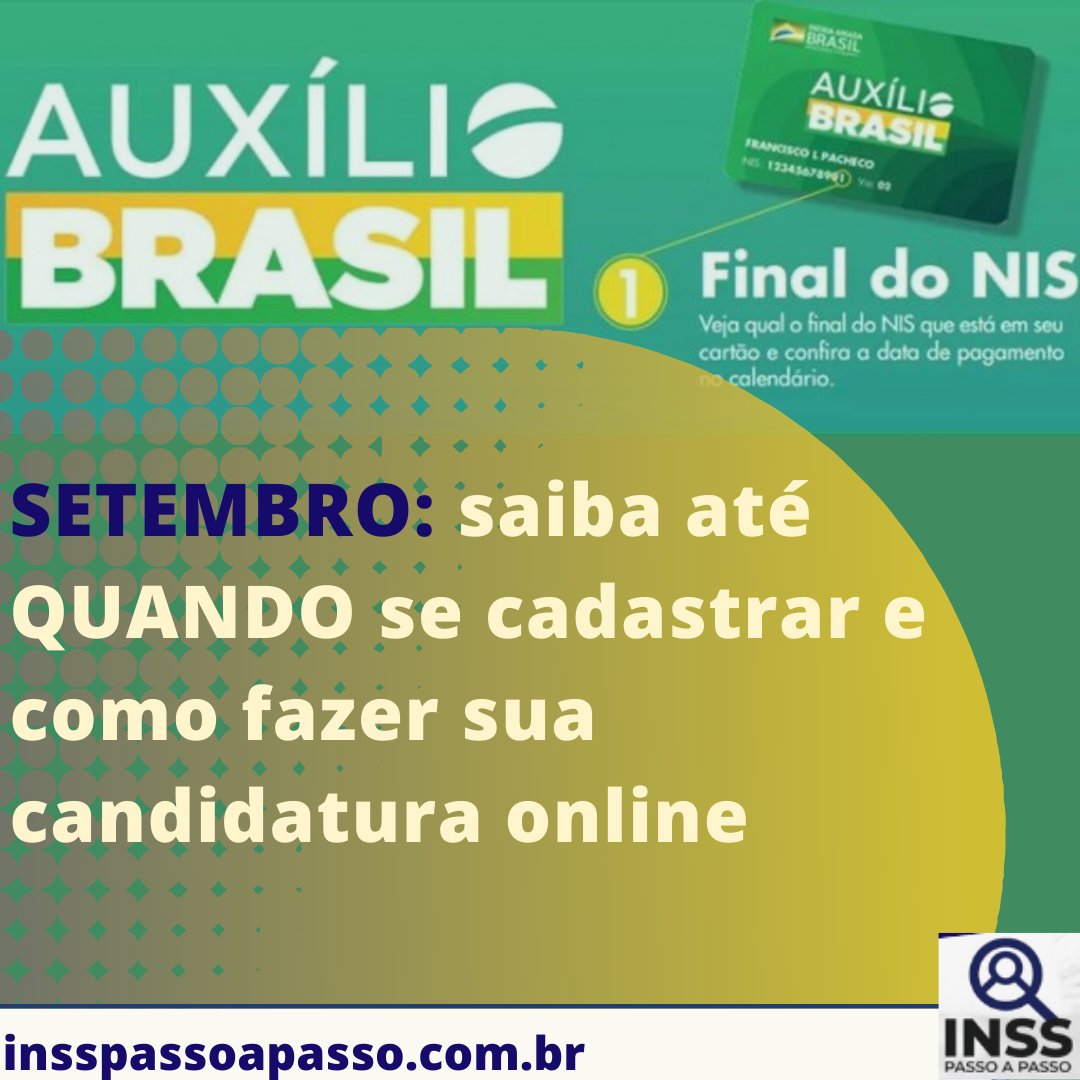 InssPassoaPasso's tweet photo. 🔴 AUXÍLIO BRASIL em SETEMBRO: saiba até QUANDO se cadastrar e como fazer sua candidatura online

🔴 LINK NOS STORIES PARA CLICAR.

https://t.co/bbLha413ls

#insspassoapasso https://t.co/4F8BmbETIB