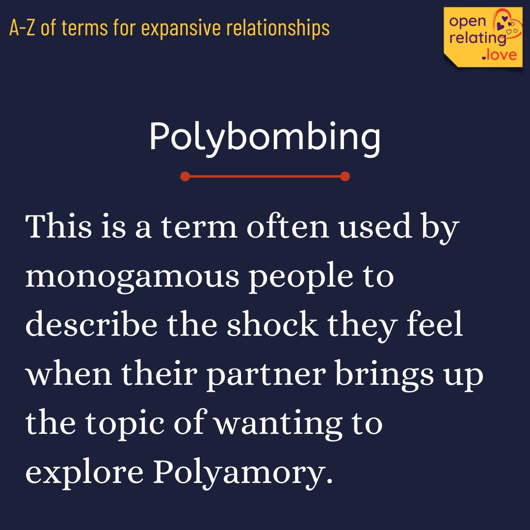 openrelating's tweet photo. The A-Z of Expansive Relationships: #Polybombing
This is a term often used by monogamous people to describe the shock they feel when their partner brings up the topic of wanting to explore Polyamory.
They must either accept the new reality, or separate. https://t.co/wzxrla06ce