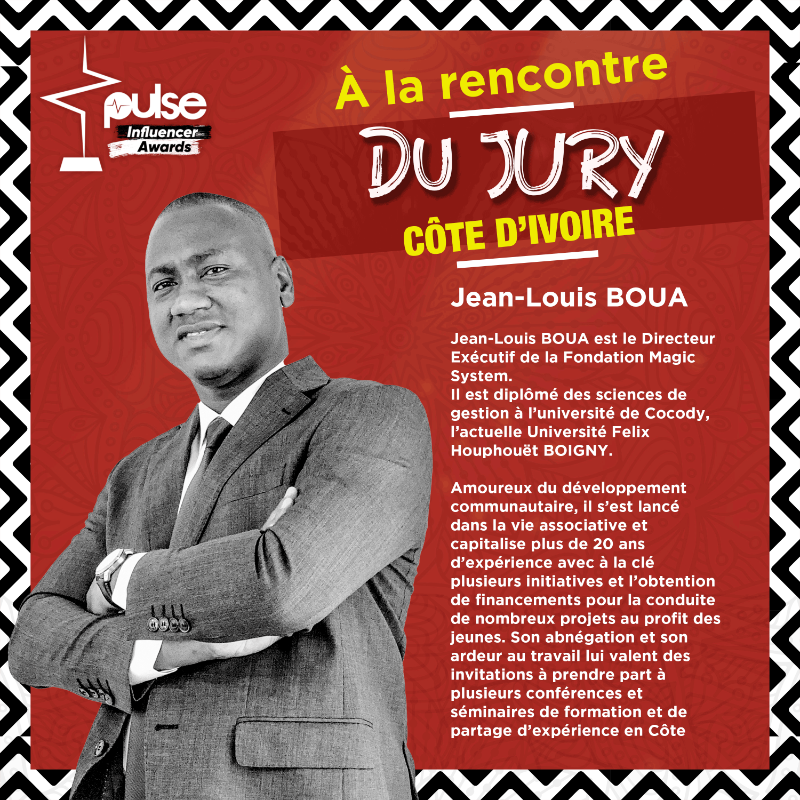 PulseCoteIvoire's tweet photo. Nous sommes fiers de compter parmi nos jurés des #PulseInfluencerAwards2022 : @gorouadama @JeanLouisBoua @magloire_ndehi @OrphelieThalmas @Fantastyck @franckbaye 😊