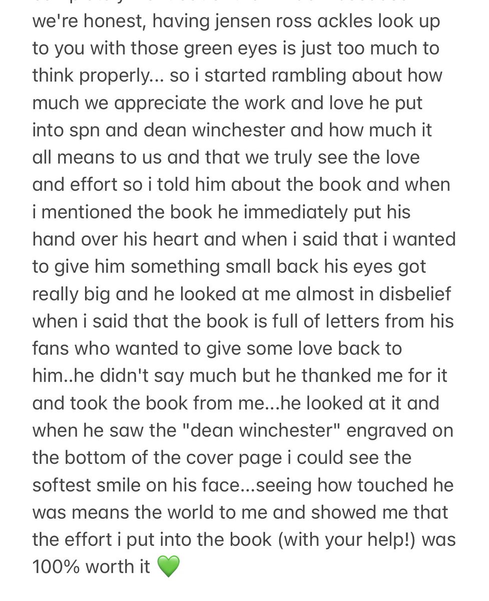 acklessoldier's tweet photo. i'm sorry that it took me so long but here's the story of jensen receiving the book i made for him 💚

#jensenackles #deanwinchester #soldierboy #beauarlen #spn #bigsky #theboys #supernatural #acklesnation https://t.co/sWyrea7xhh
