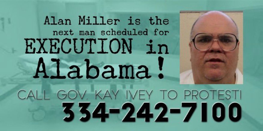 jettica65's tweet image. The State of #Alabama intends to execute #AlanMiller this month!  Our obvious concern is whether this will be yet another #BotchedExecution 
We would rather @GovernorKayIvey be merciful &amp;amp; halt this scheduled execution!  Come on Governor…show us just how #ProLife you really are!