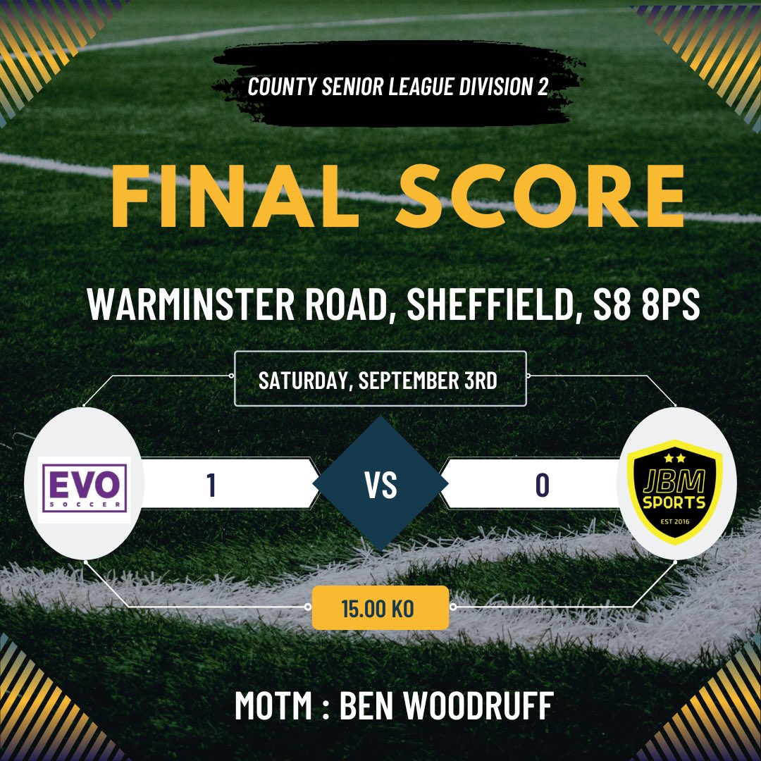 First game for JBM Sports ends in a 1-0 defeat vs EvoSoccer

Unfortunate not to come away with any points this game after a great performance. 

Plenty of positives to take from this game and will definitely be looking to build onto the next game.

<a href="/CountySeniorFL/">S&H County Senior League</a>