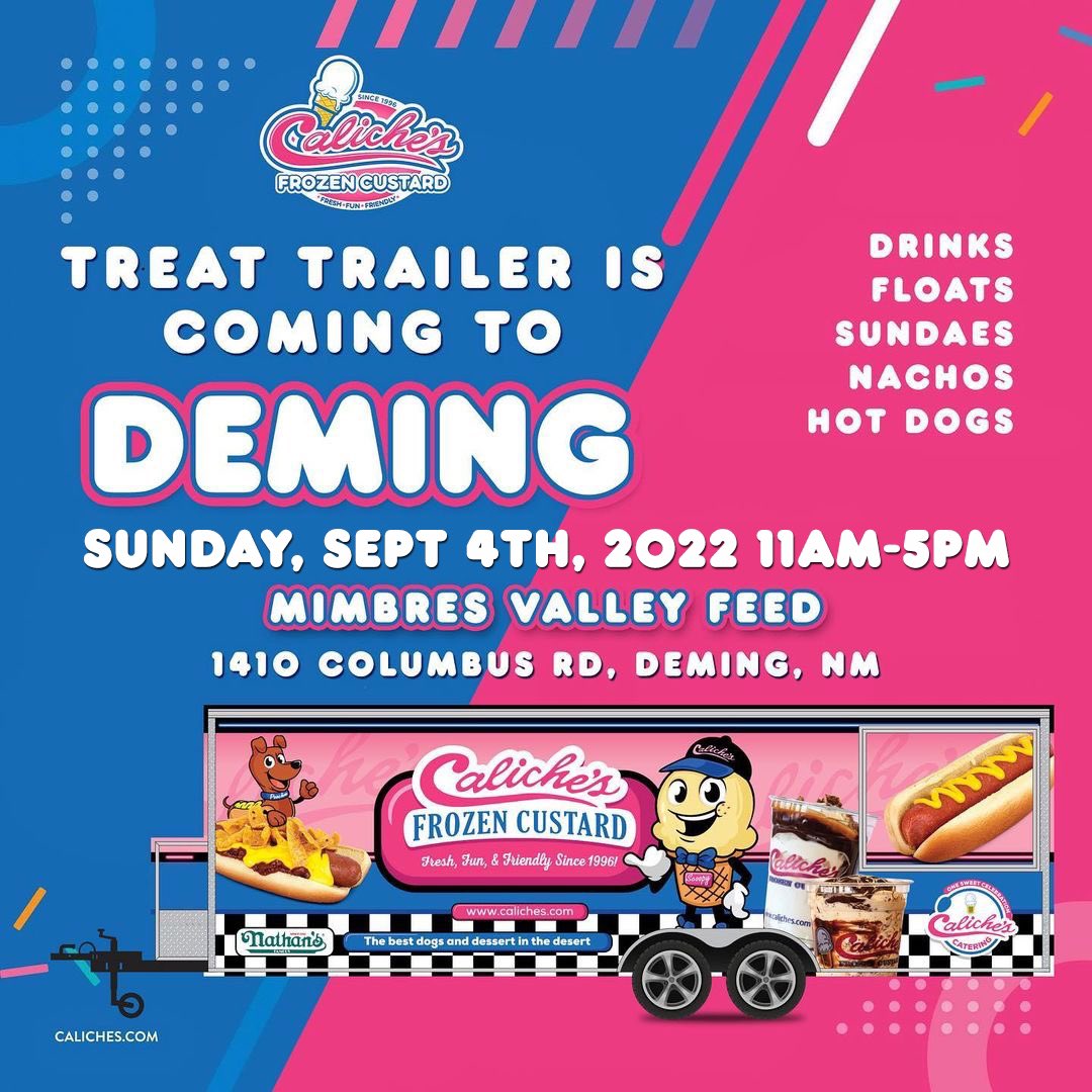 Coming back to #deming today! Watch out for our Treat Trailer! #Caliches #calichesfrozencustard #ilovecaliches #lascruces #alamogordo #poochiecone