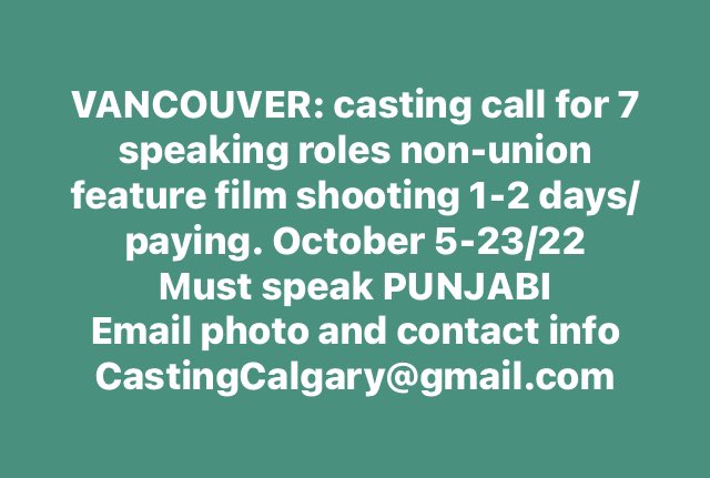 melissacassin's tweet photo. #castingcall #vancouver #film #punjabi #bc #actors #audition #casting https://t.co/aJMhbepSoi