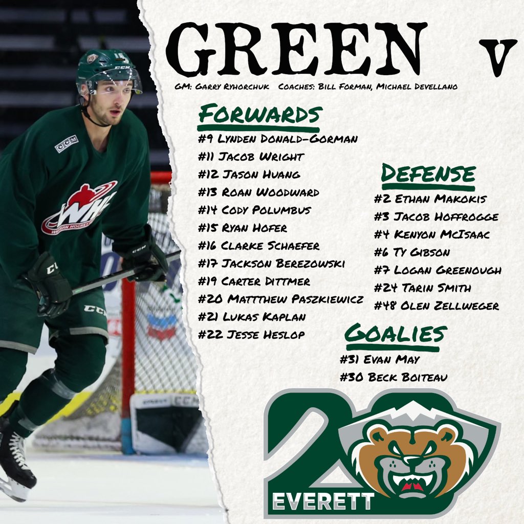WHLsilvertips's tweet photo. It’s Green vs Grey Day!

Here are the rosters for the final Training Camp showcase at AOTW. Puck drop at 10am.

#TipsCamp x @bodieskneaded https://t.co/ARZN7rnWzl