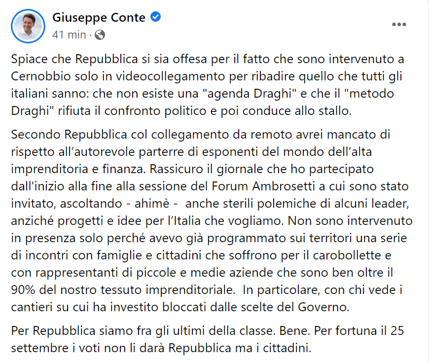 lvoir's tweet photo. Dal giornale @repubblica :
"Non esserci di persona per la seconda volta di seguito non รจ un segno di rispetto per una platea che rappresenta, cifre Ambrosetti, 50 trilioni di asset" ๐
Puntualmente lo schiaffone gentile di @GiuseppeConteIT ๐๐ https://t.co/VOwrpzqAie