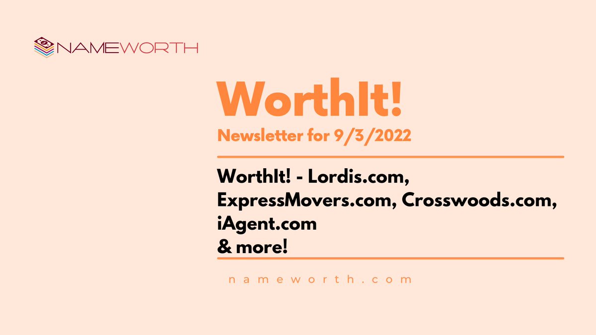 WorthIt! - 41 domains today including Lordis․com, ExpressMovers․com, Crosswoods․com, iAgent․com

nameworth.com/newsletter.php…

#domains #domainsforsale