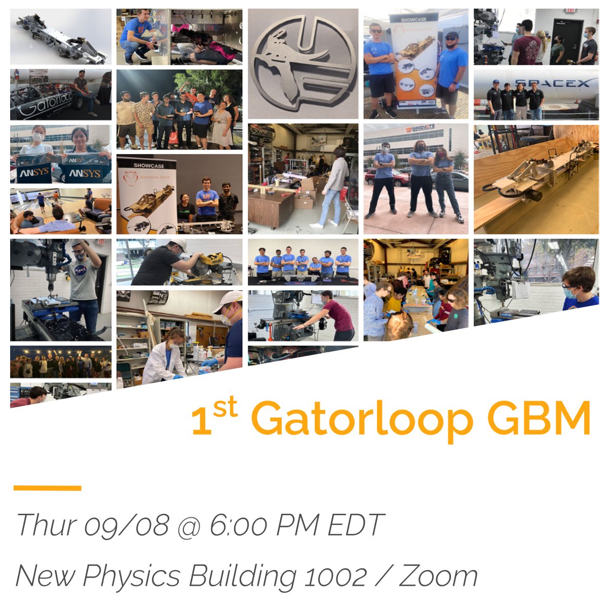 gatorloop's tweet image. We are excited to announce that our first GBM for Fall 2022. This is a great opportunity to learn how you can get involved if you are new. We look forward to seeing new and returning faces as we embark on another engineering adventure this semester!

Zoom: ufl.zoom.us/j/93477295574