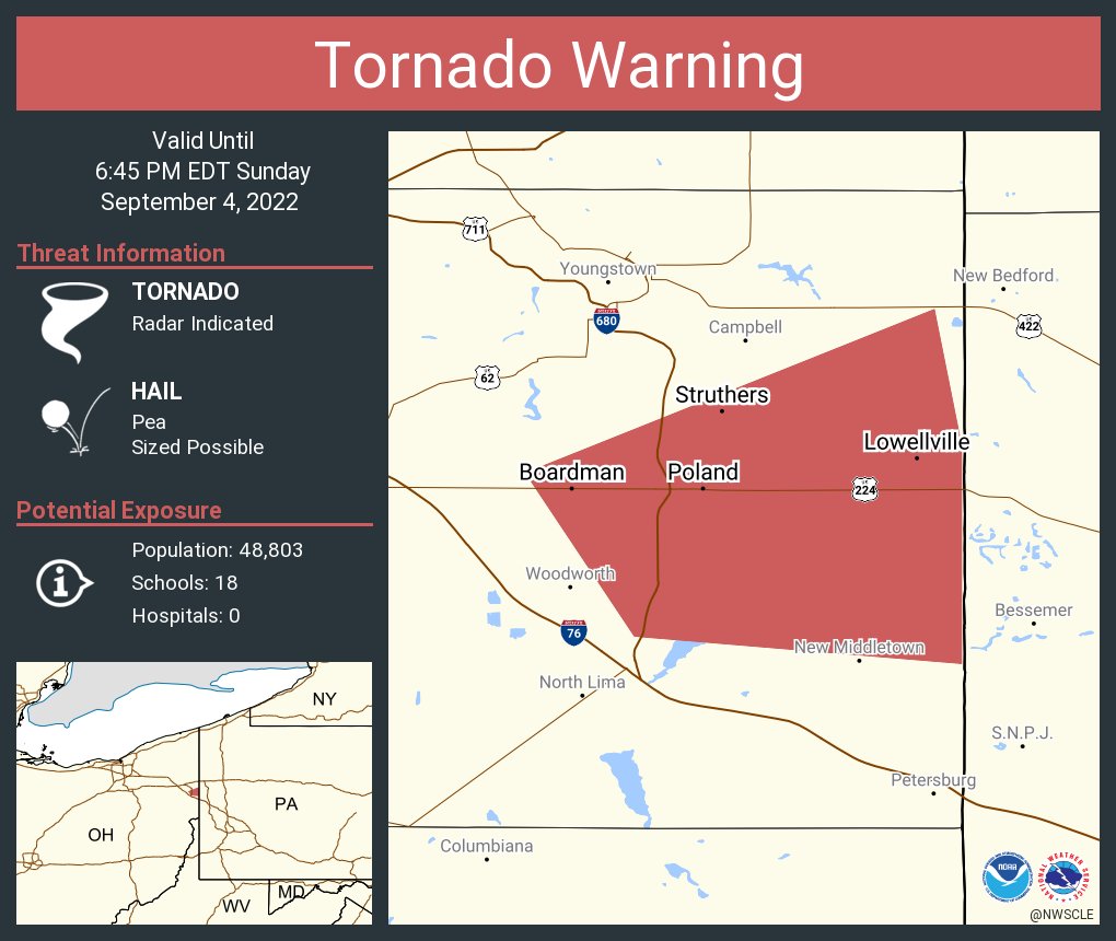 NWS Cleveland on Twitter "Tornado Warning including Boardman OH, Struthers OH and Poland OH
