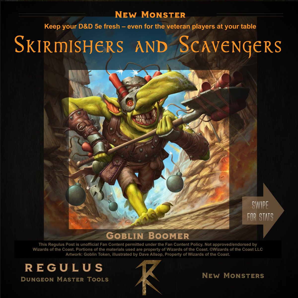 regulustweets's tweet photo. New Monster: Goblin Boomer
He works as you'd expect
Check out the statblock on my Instagram
https://t.co/PkRbulSfU1
#dnd #dnd5e #rpg #ttrpg #monsterstats https://t.co/FK1C6OErZJ