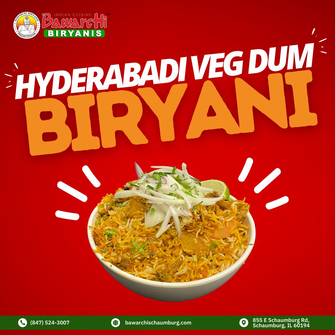 The best kind of comfort food. Hyderabadi Vegetable Dum Biryani! 🇮🇳🍚

Call or visit us online: (847) 524-3007 | bawarchischaumburg.com

#bawarchi #bawarchibiryani #bawarchibiryanischaumburg #restaurant #indianfood #hyderabadivegdumbiryani