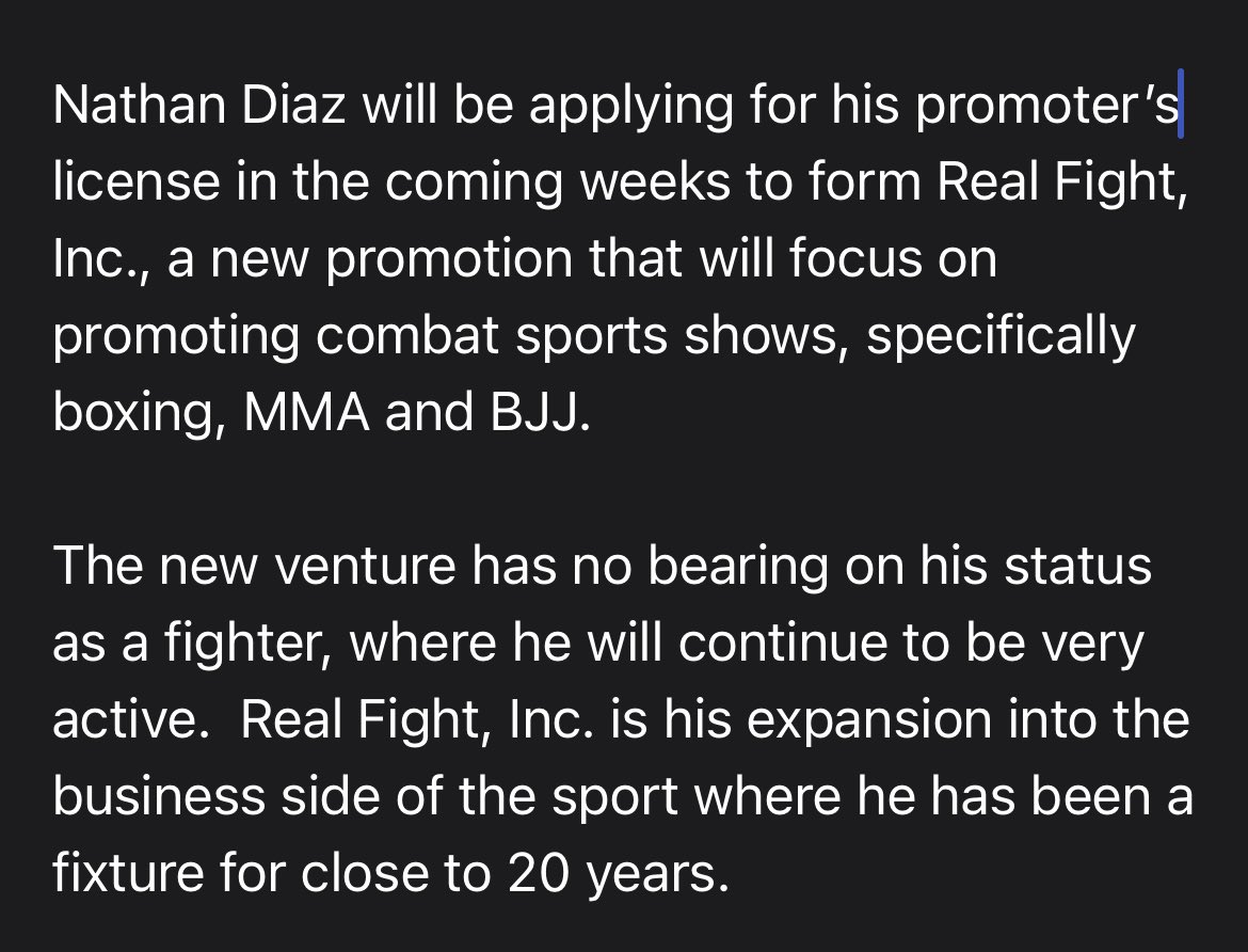 arielhelwani's tweet photo. Nathan Diaz is getting into the promoter game. 

A statement from team @NateDiaz209. Cc: https://t.co/LLWtdLRpBD https://t.co/XMPNhxDQoe