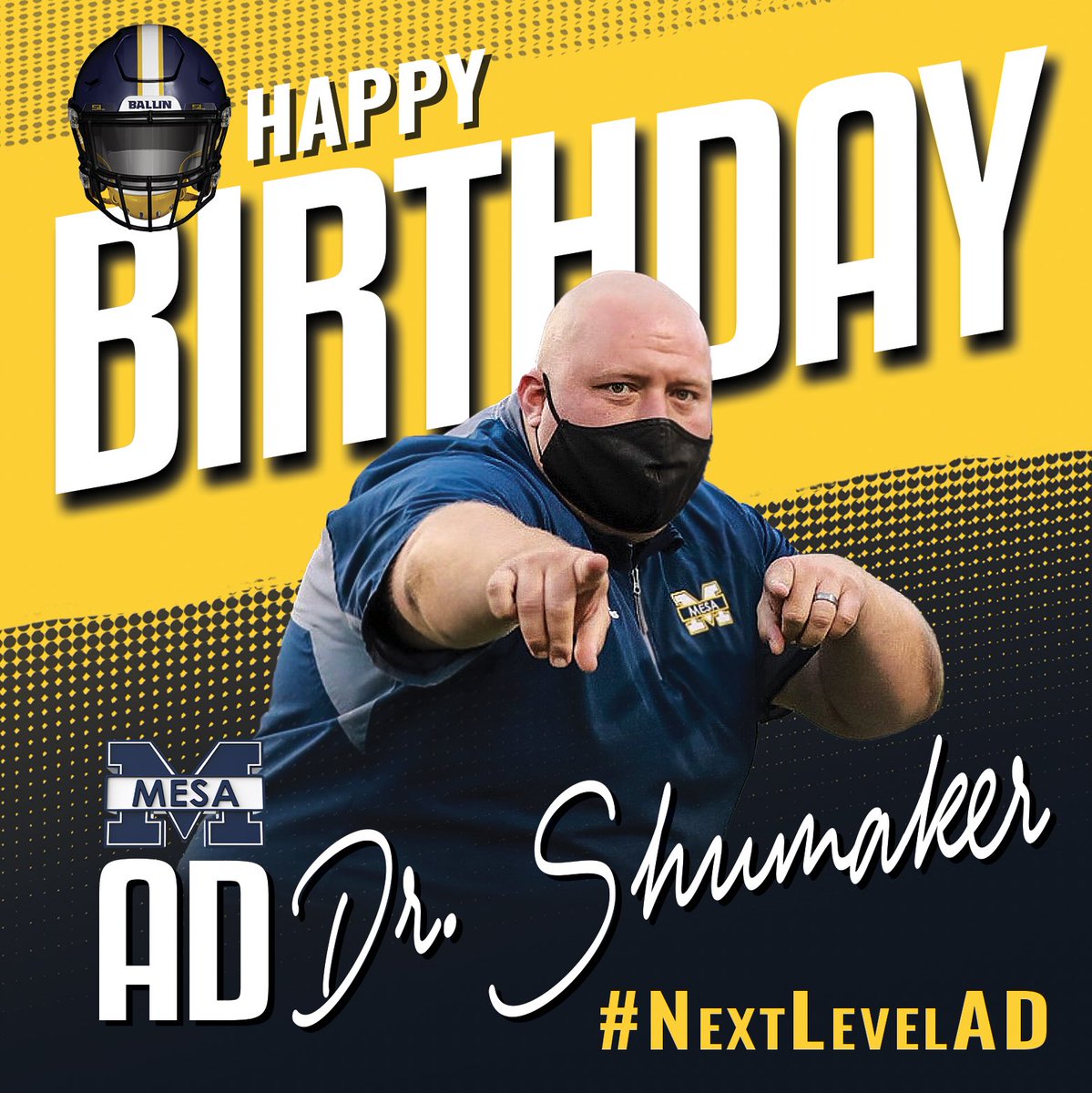SDmesafootball's tweet photo. Birthday SHOUT OUT to our #NextLevelAD @DrRyanShumaker your Olympian Football Family hopes you have a great one today! #BALLIN @BallCoachGW @sdmesaathletics @PrezHands @scfafootball @CoachChevSD @CoachFarrarMesa @CoachArchie_ @PeoplsLibrarian https://t.co/dr3tvatmLV