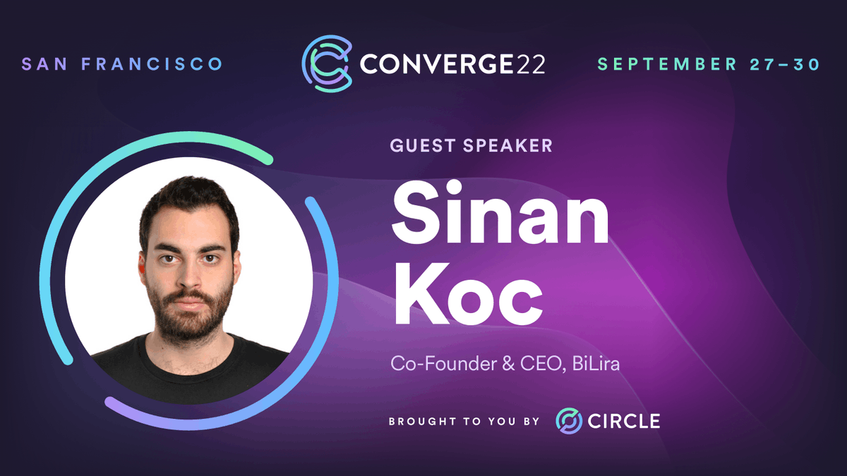 circle_ventures's tweet photo. We’re welcoming another #CVPartner to the #ConvergeSF22 stage in Sept! Get ready for @BiLira_Official Co-Founder and CEO Sinan Koc (@sinankoc__) as he shares more on dollar digitization for the developing world.
🎟️ https://t.co/HMil6A0tHP https://t.co/k60WS7Rfx5