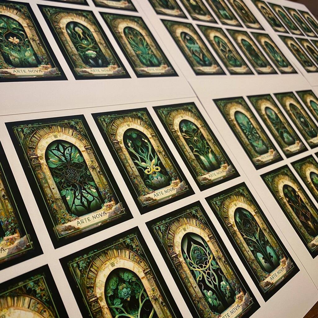 encarded's tweet photo. A peek at the unique things that top supporters on Patreon will be getting. I’ve been experimenting with generative art (and a LOT of photoshop) and will be hand-making 50 decks with unique art for the tuck boxes. All will “feel” similar but have complet… https://t.co/4yteyM5vrX https://t.co/imyh557Tt5
