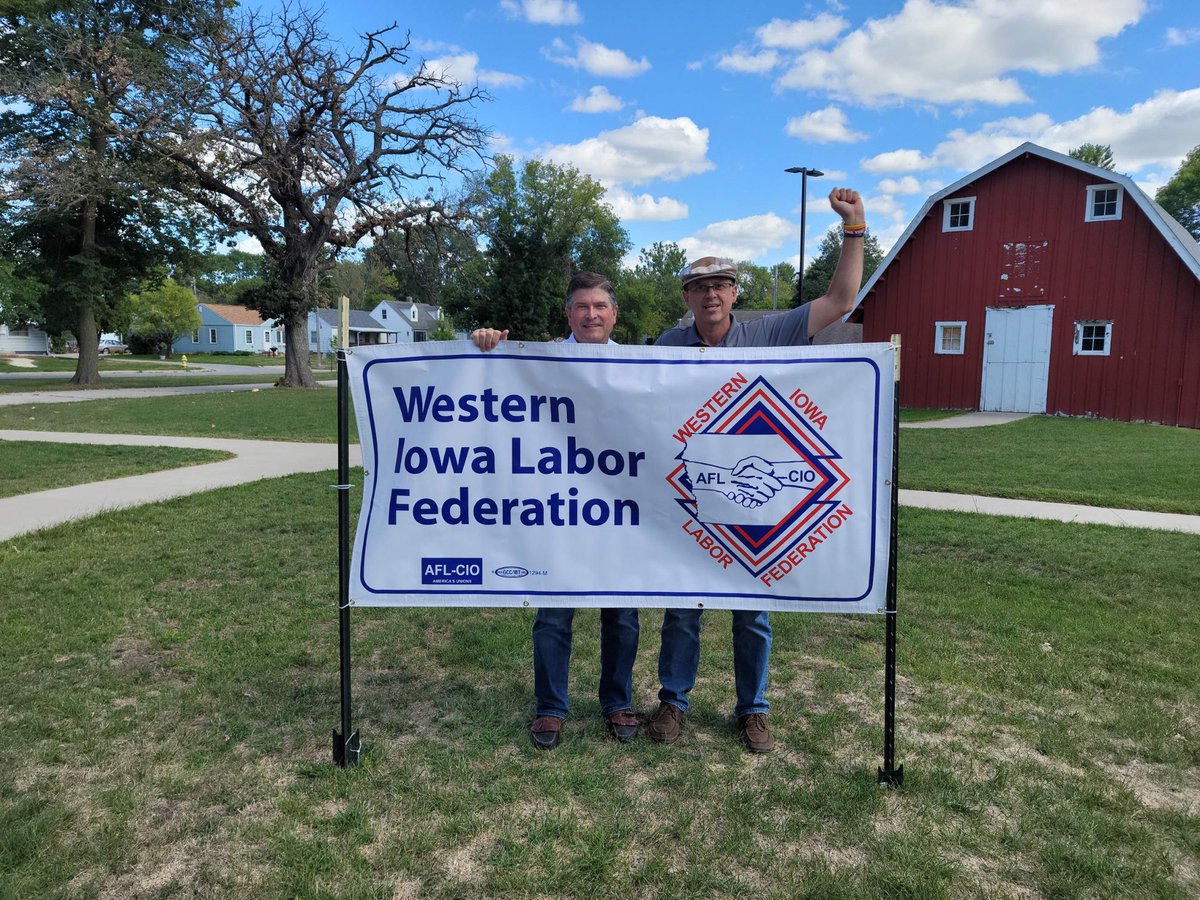 JoelMiller4IA's tweet photo. Spent time with @JeffShudak @ShudakJeff and Western @IowaAFLCIO at #OlesonPark in @FortDodgeIowa Speaking on #LaborDay to #SiouxCity and #CouncilBluffs Labor. Let’s work together to #MakeVotingEasyAgain https://t.co/nQZefwwTmc