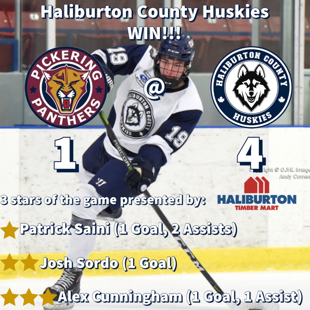 HuskiesJrA's tweet photo. 🚨HUSKIES POST GAME!🚨

The Haliburton County Huskies end the Preseason with a 4-1 WIN against the Pickering Panthers! Our next game will be our HOME OPENER of the regular season September 10th at 4pm vs Cobourg Cougars!

Goals: Stevens, Sooklal, Saini, Cunningham

📸:OJHL Images https://t.co/ZQ2VPBkD7m