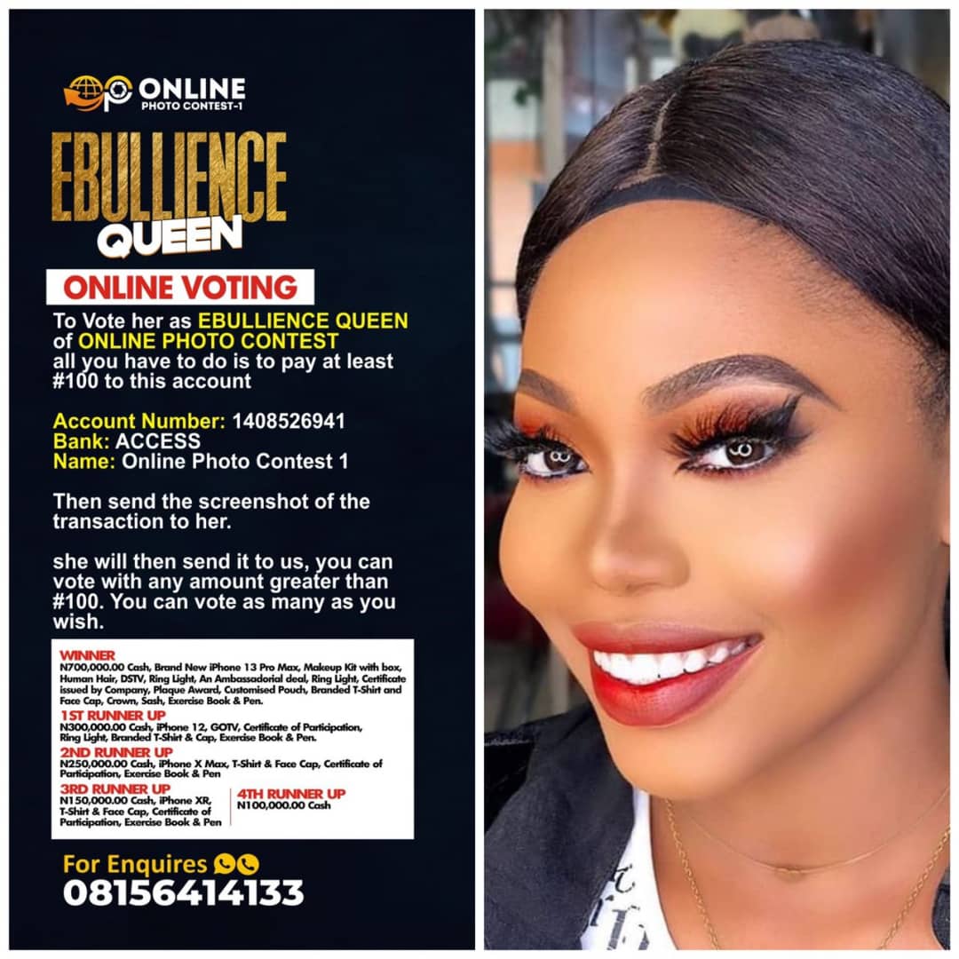 Blessings869's tweet photo. Good evening everyone. Please kindly vote my Niece, is about Makeup. Is a token of 100 naira. Kindly screenshot the receipt and send it to my WhatsApp 08032734583. The closing date is at the corner. Thanks God bless you https://t.co/1RU95Oolhe