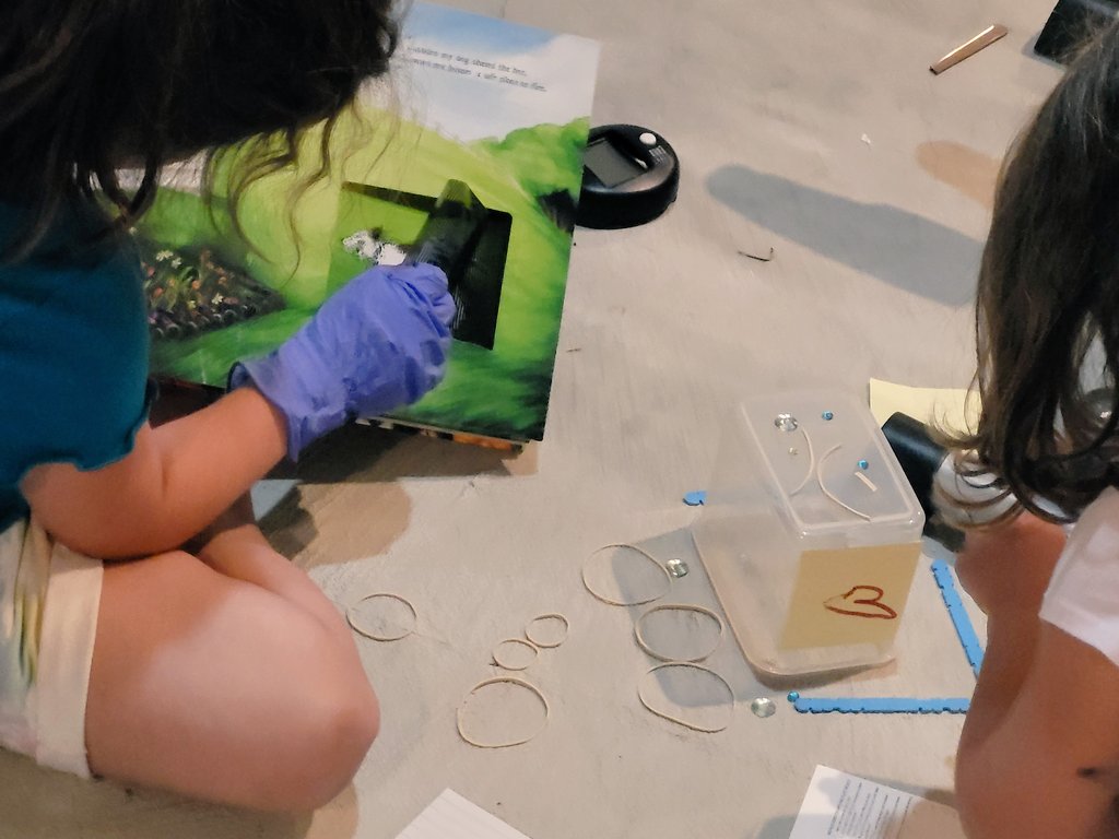 plus_stem's tweet photo. Two of my kids found a spider in the basement and trapped it in a clear box. Named her DJ. Decorated her "house" with gemstones, rubber bands, and popsicle sticks. Put on nitrile gloves on "to be fancy" then read DJ a book 🕷 #spiderhostesses #spiderliteracy #kidsnowadays https://t.co/2h4yZLfavA